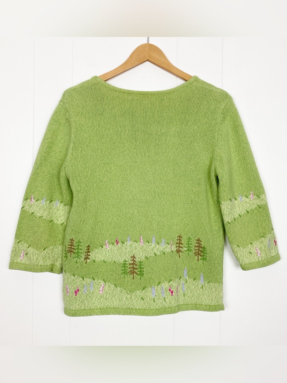 Christopher & Banks Cardigan Sweater Women's Size Large Hand Embroidered Nature - Picture 3 of 14